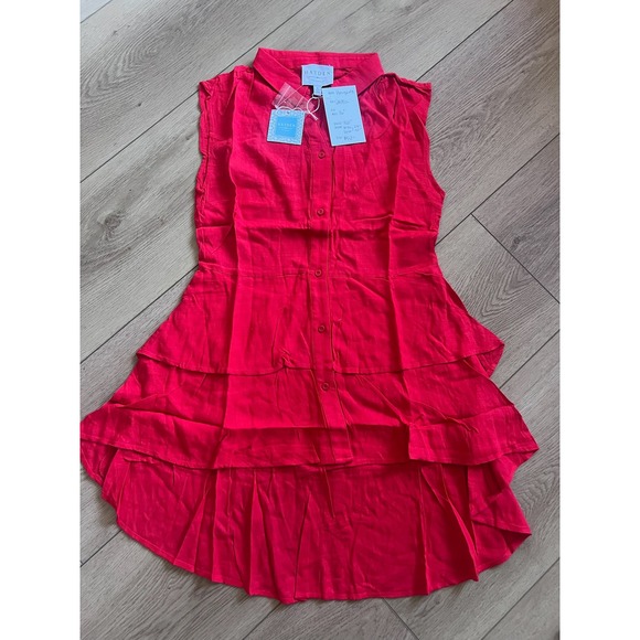 Hayden Los Angeles Dresses & Skirts - Hayden Los Angeles Red Linen Tiered High-Low Sleeveless Button Front Dress x123